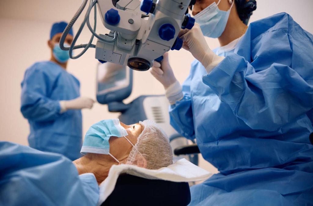 A mature woman undergoing cataract surgery.