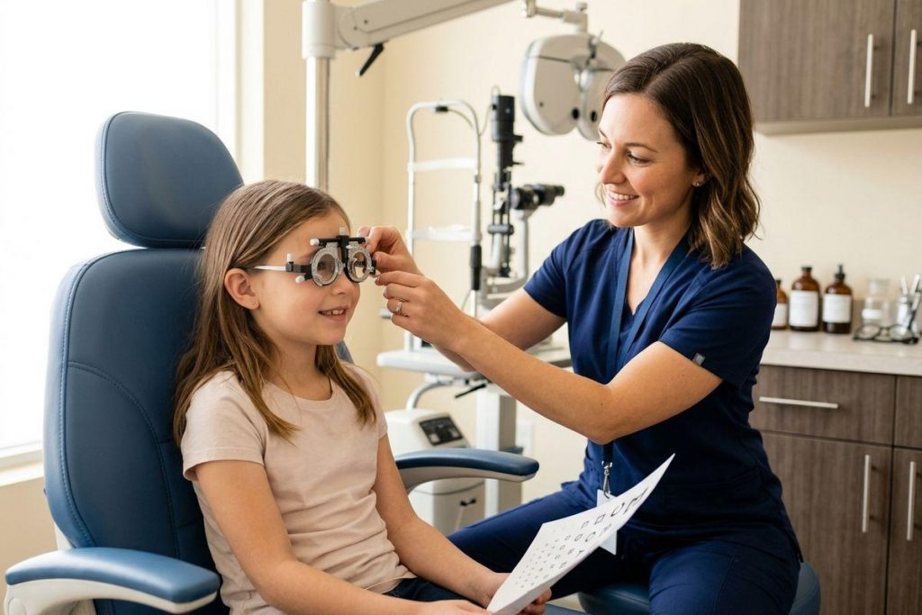 A child having their eyes tested for myopia management.